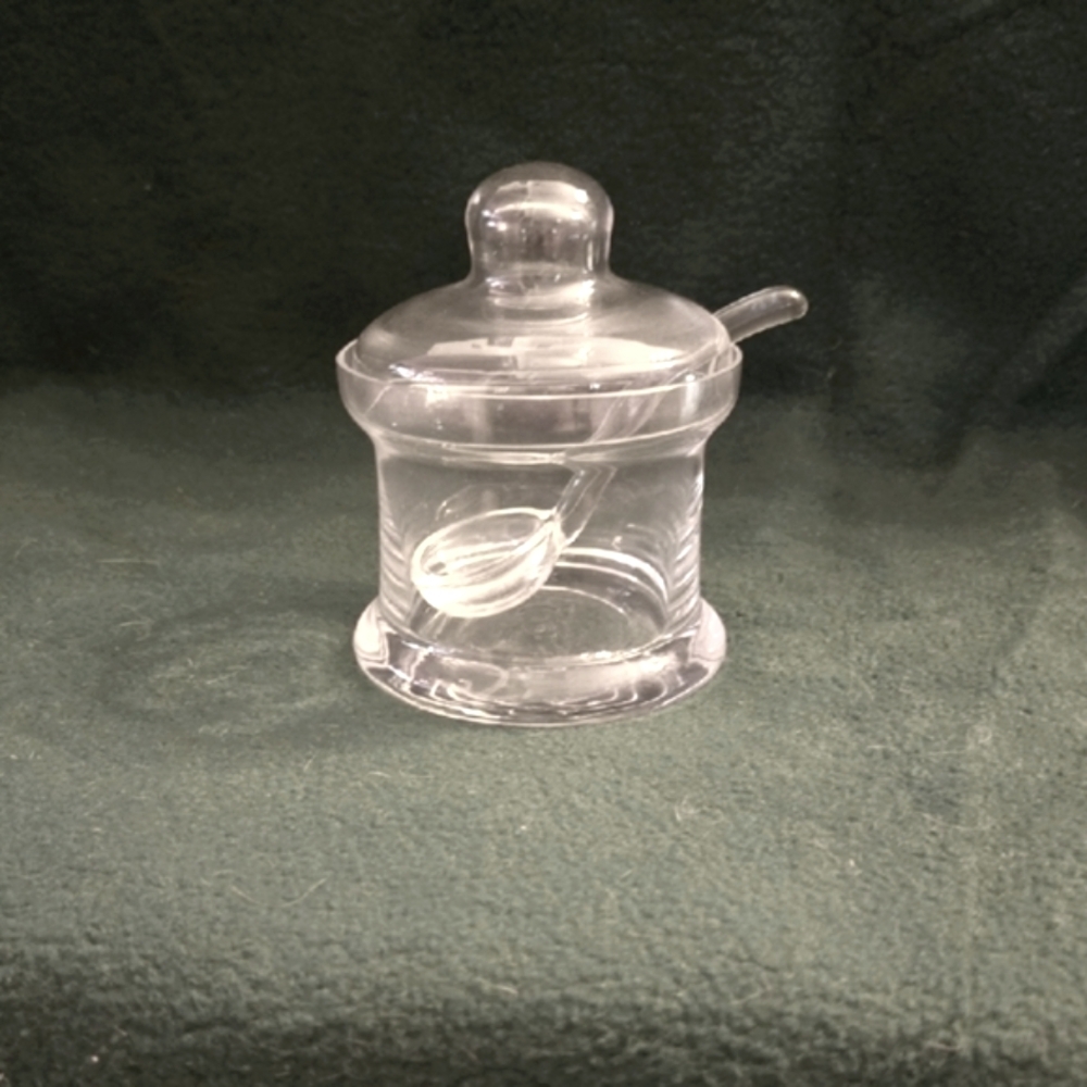 Clear 24% Crystal  Condiment Or Honey Bowl, with Lid and Spoon.